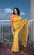 Load image into Gallery viewer, Hand Painted Mustard Chanderi Saree
