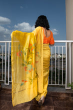 Load image into Gallery viewer, Hand Painted Mustard Chanderi Saree
