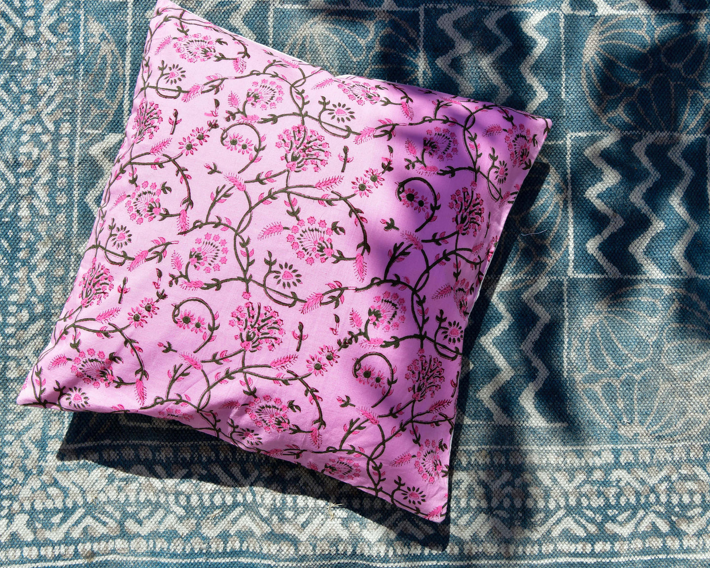 Pink Hand Block Printed Cushion Cover