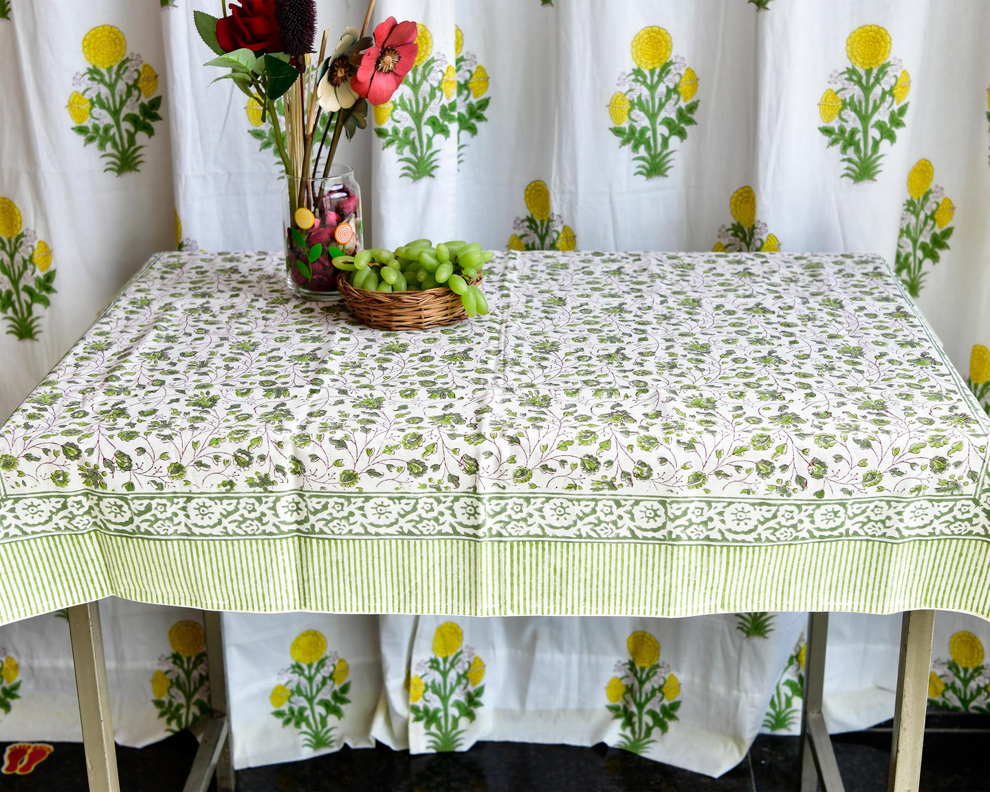 Flower Jaal Hand block Printed Cotton Table Cover