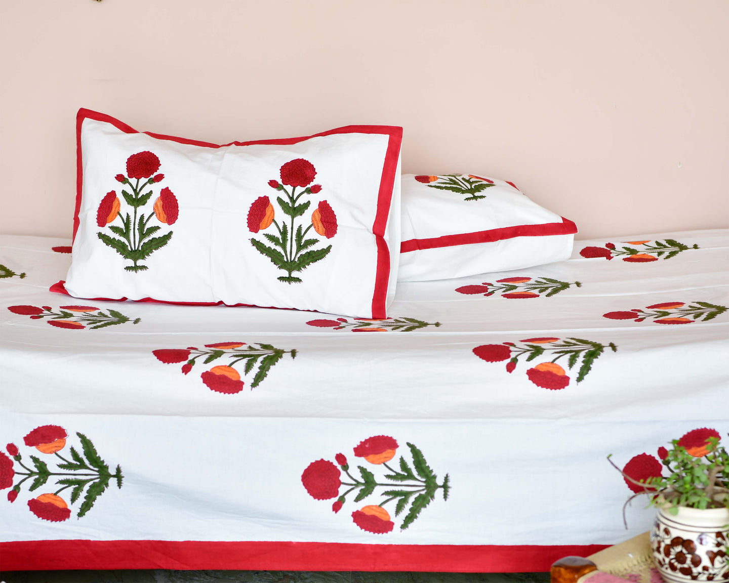 Red Marigold Printed Bedsheet