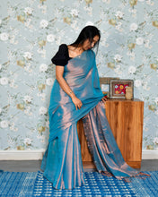 Load image into Gallery viewer, Blue Duel Tone Tissue Saree With Blosue
