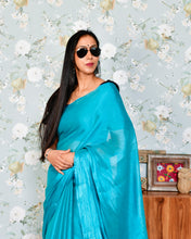 Load image into Gallery viewer, Electric Blue Tissue Saree With Blosue
