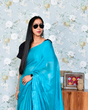 Load image into Gallery viewer, Electric Blue Tissue Saree With Blosue
