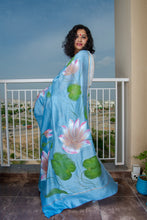 Load image into Gallery viewer, Hand Painted Sky Blue Chanderi Saree
