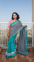 Load image into Gallery viewer, Green &amp; Black Printed Half &amp; Half Saree
