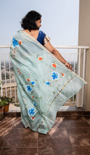 Load image into Gallery viewer, Sky Blue Hand Painted Chanderi Saree
