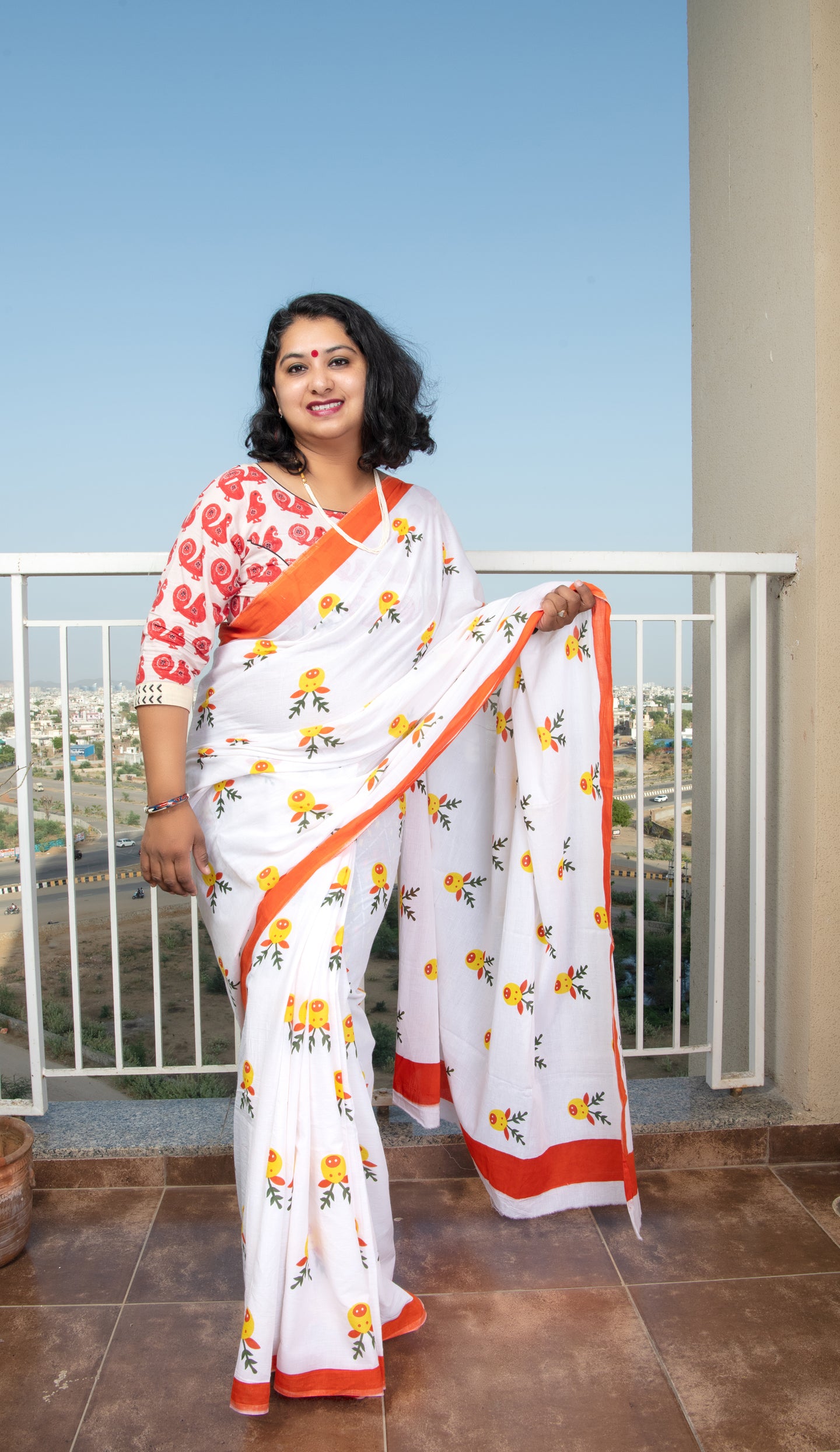 Christmas-Inspired White Saree