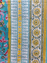 Load image into Gallery viewer, Turquoise Flower Jaal Hand Block Printed Bedsheet
