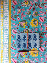 Load image into Gallery viewer, Turquoise Flower Jaal Hand Block Printed Bedsheet
