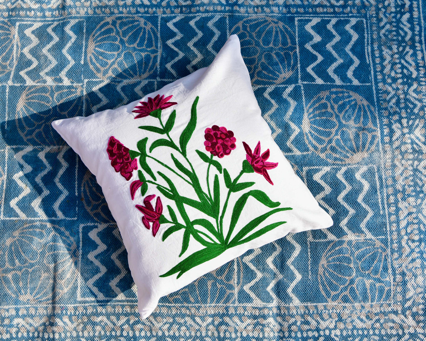 Purple Flower Embroidered Cushion Cover
