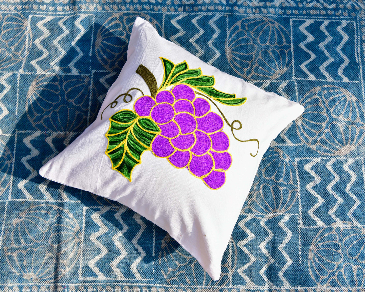 Purple Grape Embroidered Cushion Cover