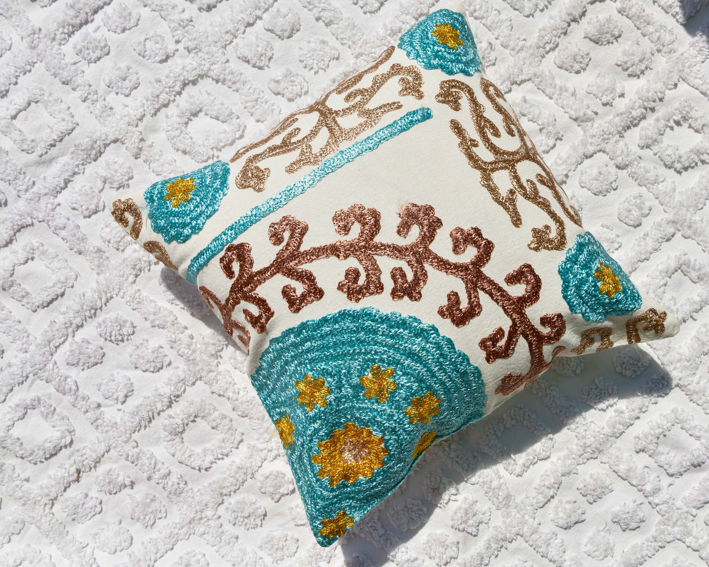 Sky Blue Embroidered Cushion Cover