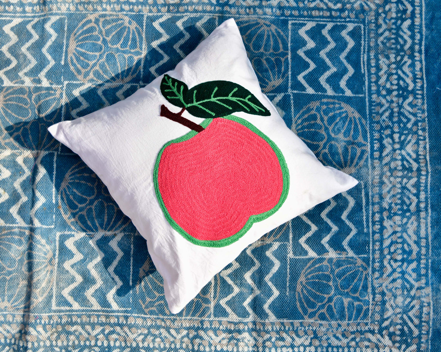Apple Embroidered Cushion Cover
