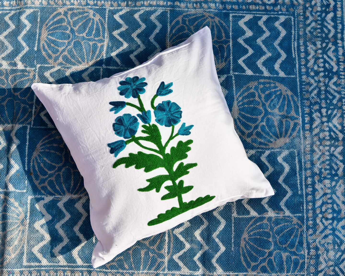 Flower Embroidered Cushion Cover