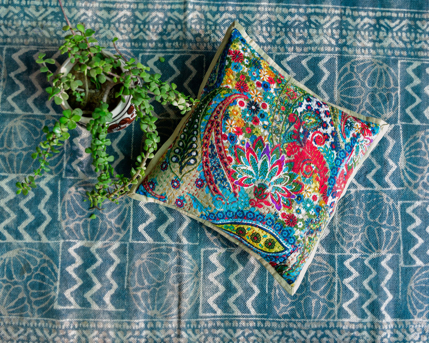 Tropical Fruit & Floral Print with Kantha