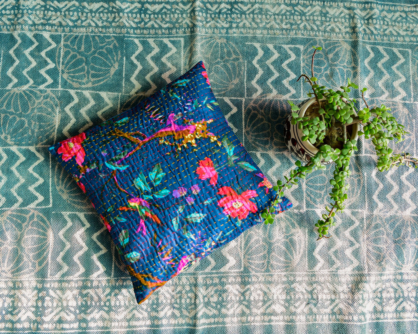 Tropical Fruit & Floral Print with Kantha