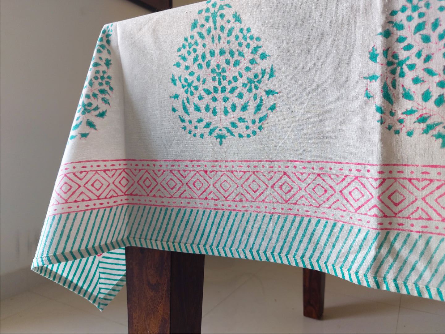 Multicolor Flower Handblock Printed Cotton Table Cover (6 Seater)