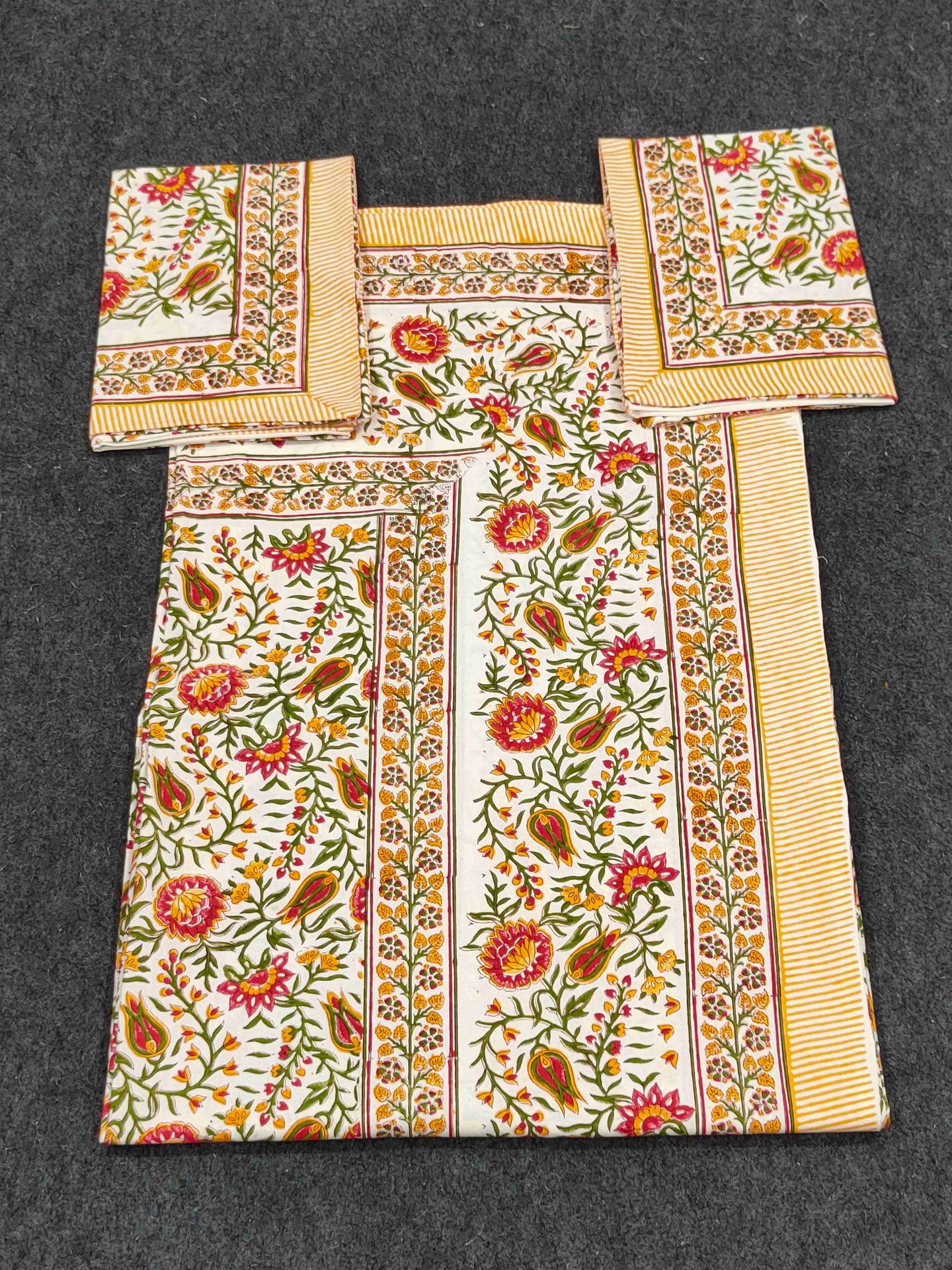 Yellow Flower Jaal Hand Block Printed Bedsheet