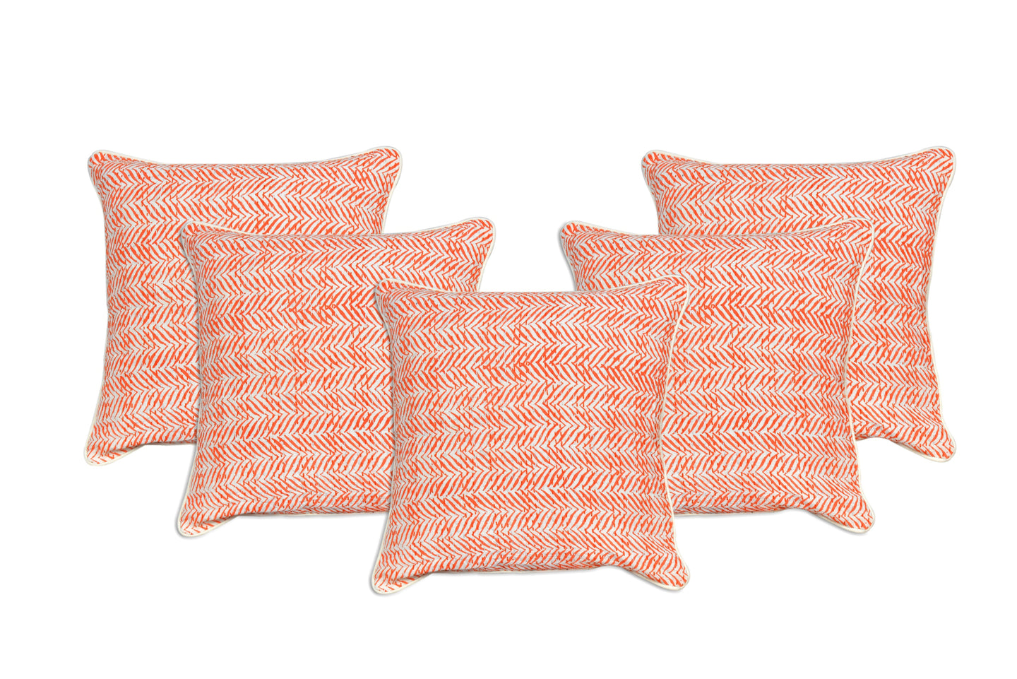 Orange Kantha Hand Block Printed Cushion Cover