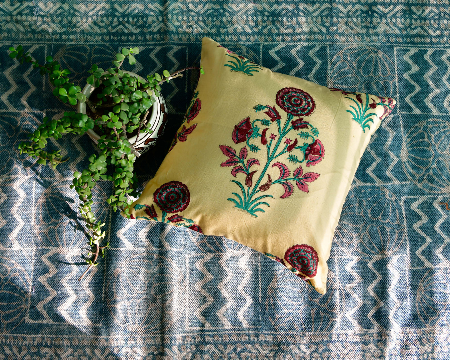 Marigold Hand Block Printed Cushion Cover