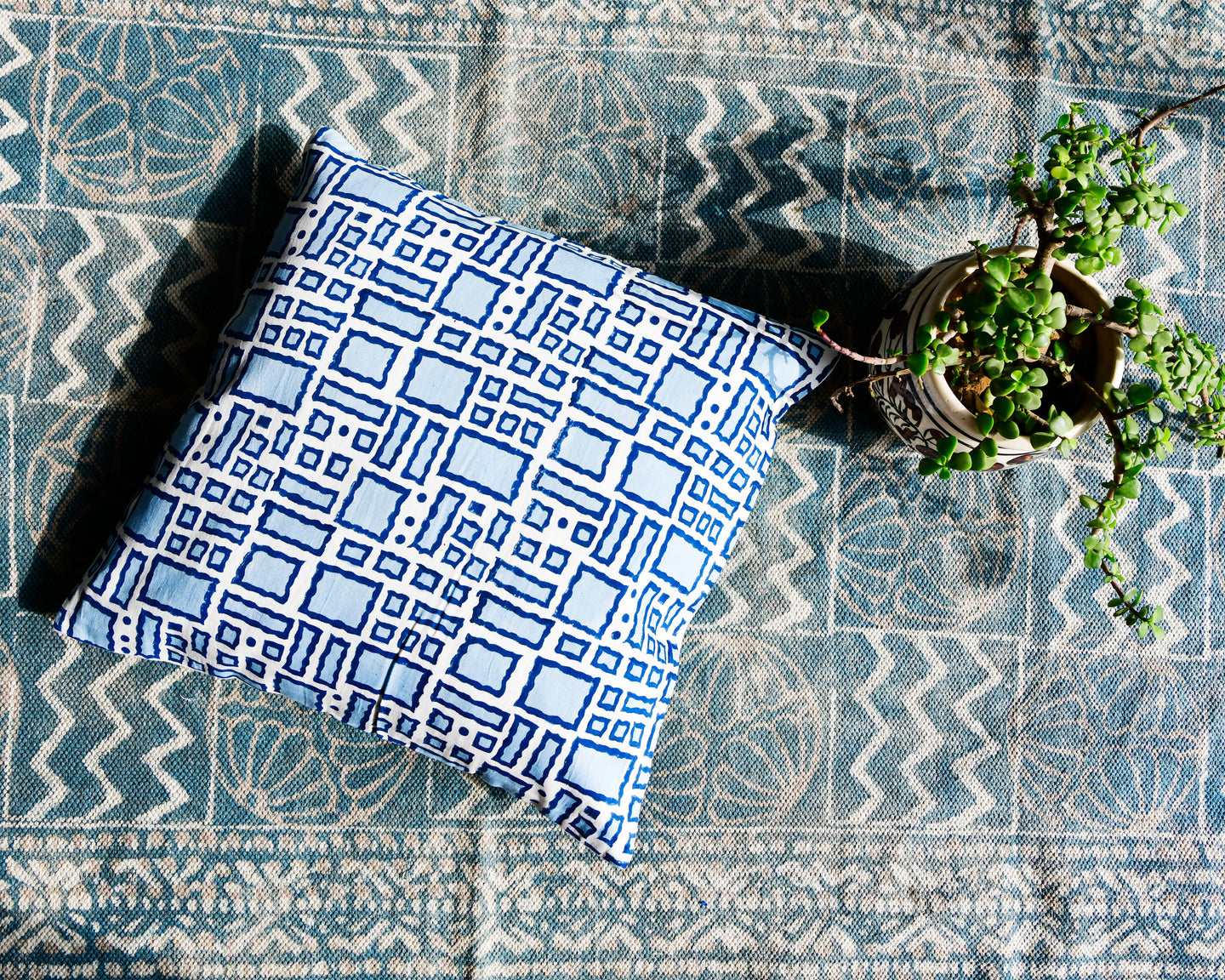 Abstract Hand Block Printed Cushion Cover