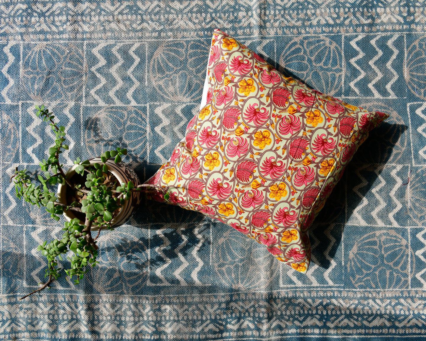 Flower Jaal Hand Block Printed Cushion Cover