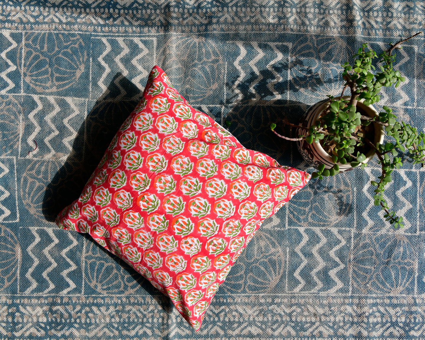 Flower Buta Hand Block Printed Cushion Cover