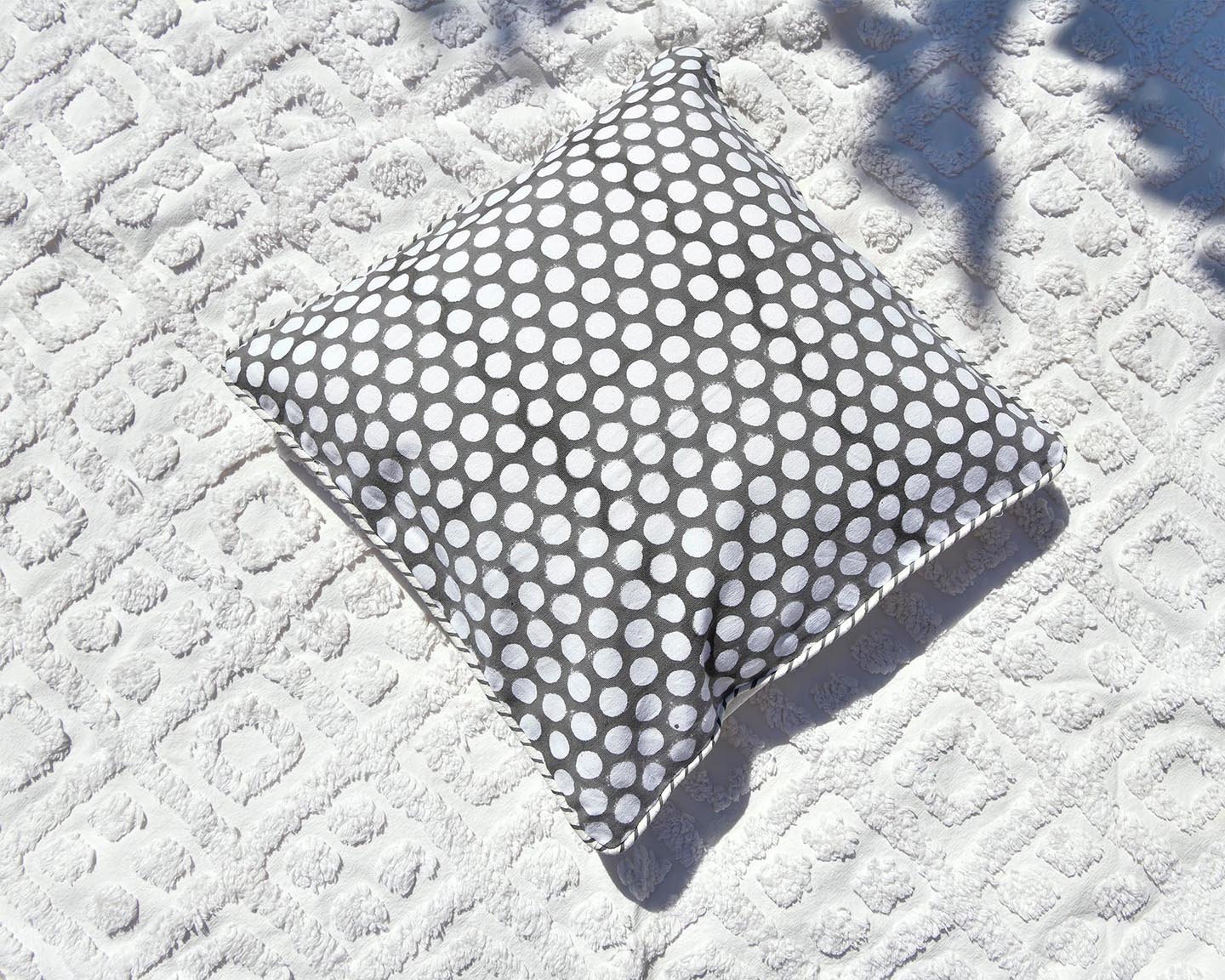 Grey Polka Dots Hand Block Printed Cushion Cover
