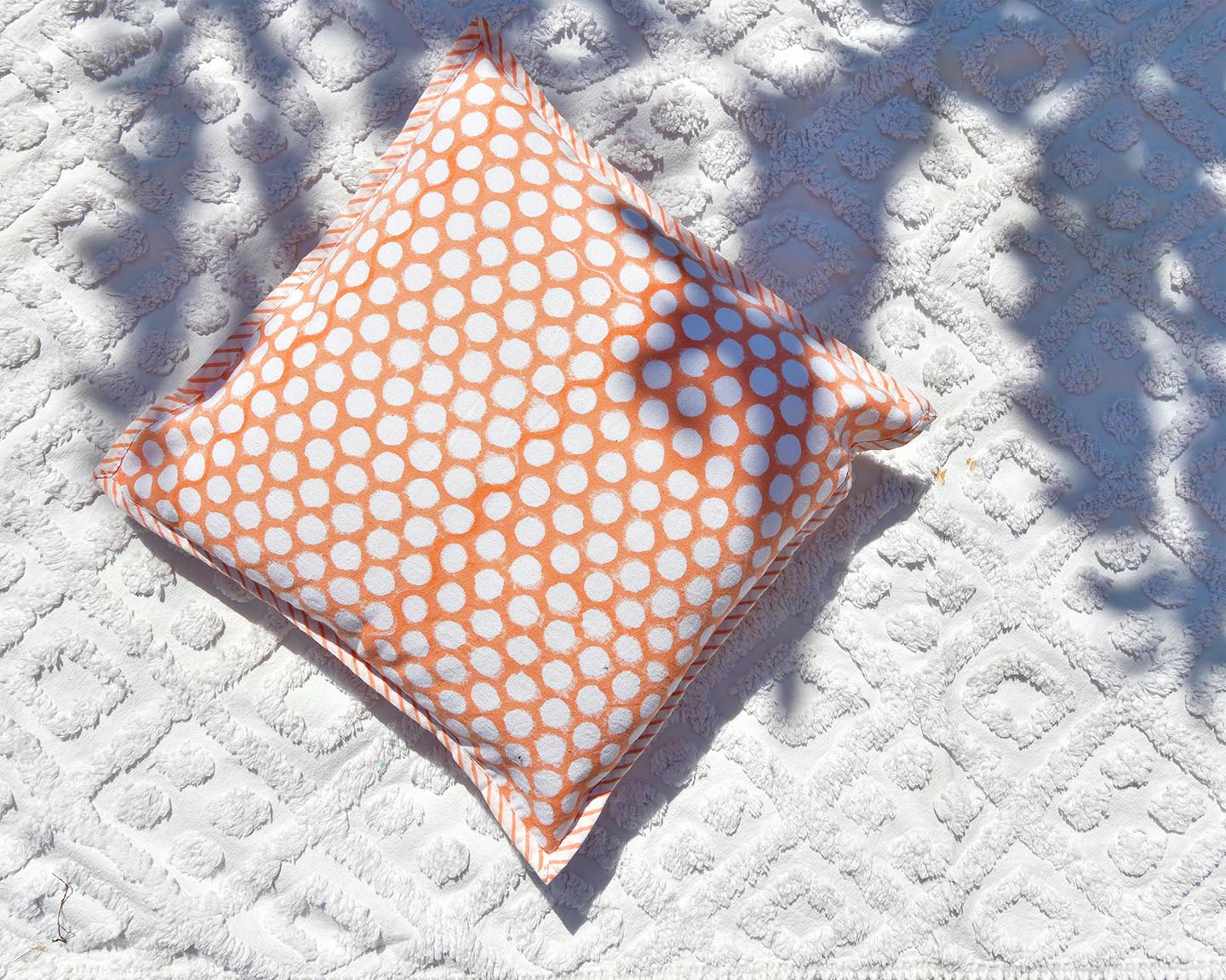 Orange Polka Dots Hand Block Printed Cushion Cover