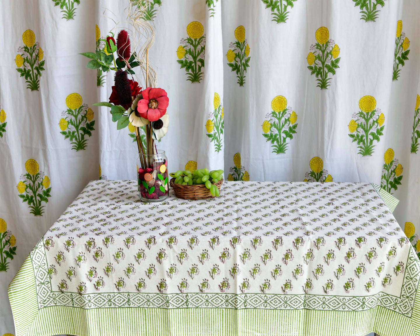 Flower Hand Block Printed Cotton Table Cover