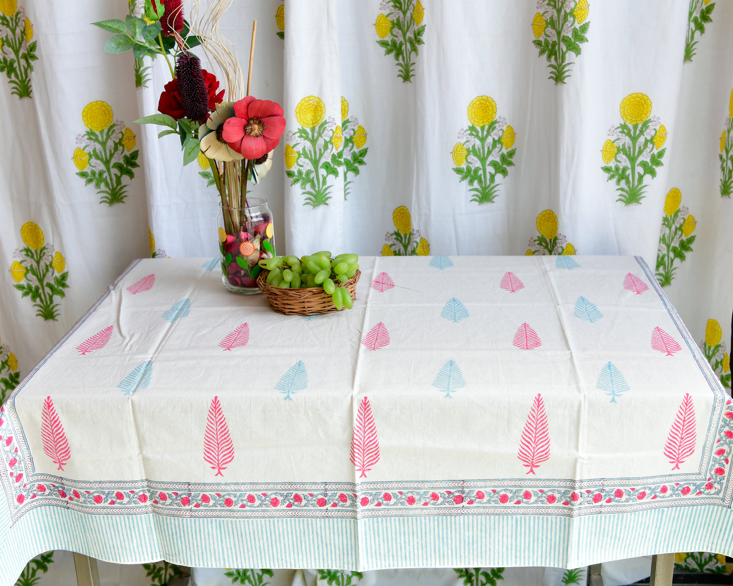 Pink Hand block Printed Cotton Table Cover