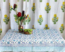 Load image into Gallery viewer, Blue Hand block Printed Cotton Table Cover
