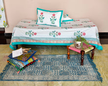 Load image into Gallery viewer, Blue Marigold Printed Bedsheet
