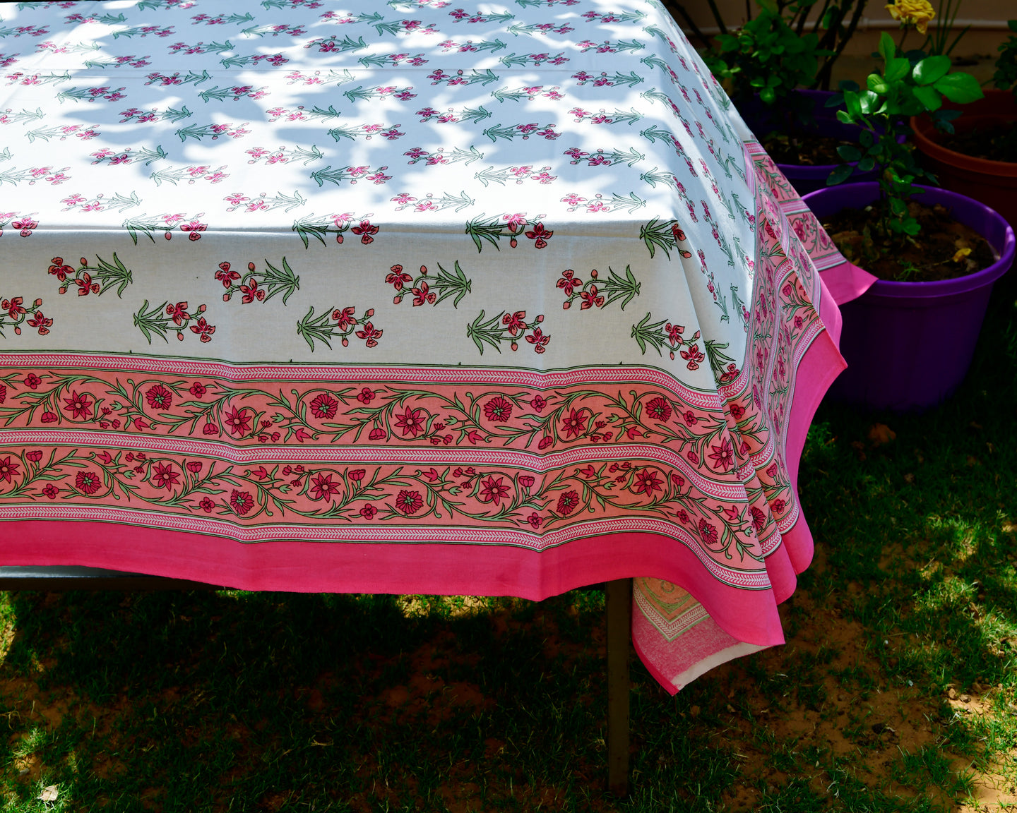 Pink Flower Printed Cotton Table Cover