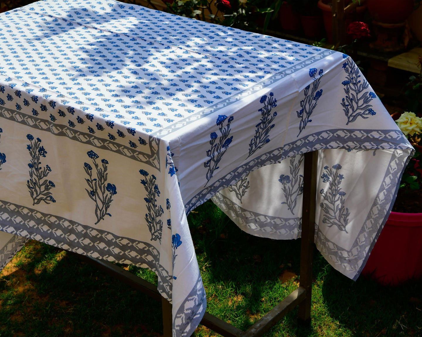 Blue Buta Printed Cotton Table Cover (6 Seater)