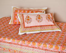 Load image into Gallery viewer, Peach Flower Hand Block Printed Bedsheet
