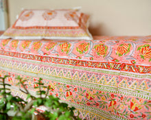 Load image into Gallery viewer, Peach Flower Hand Block Printed Bedsheet
