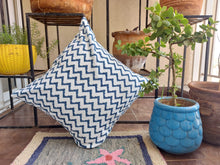 Load image into Gallery viewer, Blue Zig Zac Hand Block Printed Cushion Cover
