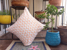 Load image into Gallery viewer, Orange Zig Zac Hand Block Printed Cushion Cover
